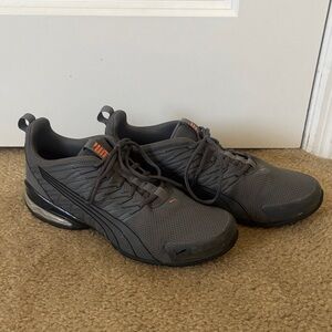Puma Men’s Gray and Black Mesh Sneakers with Subtle Orange Accents